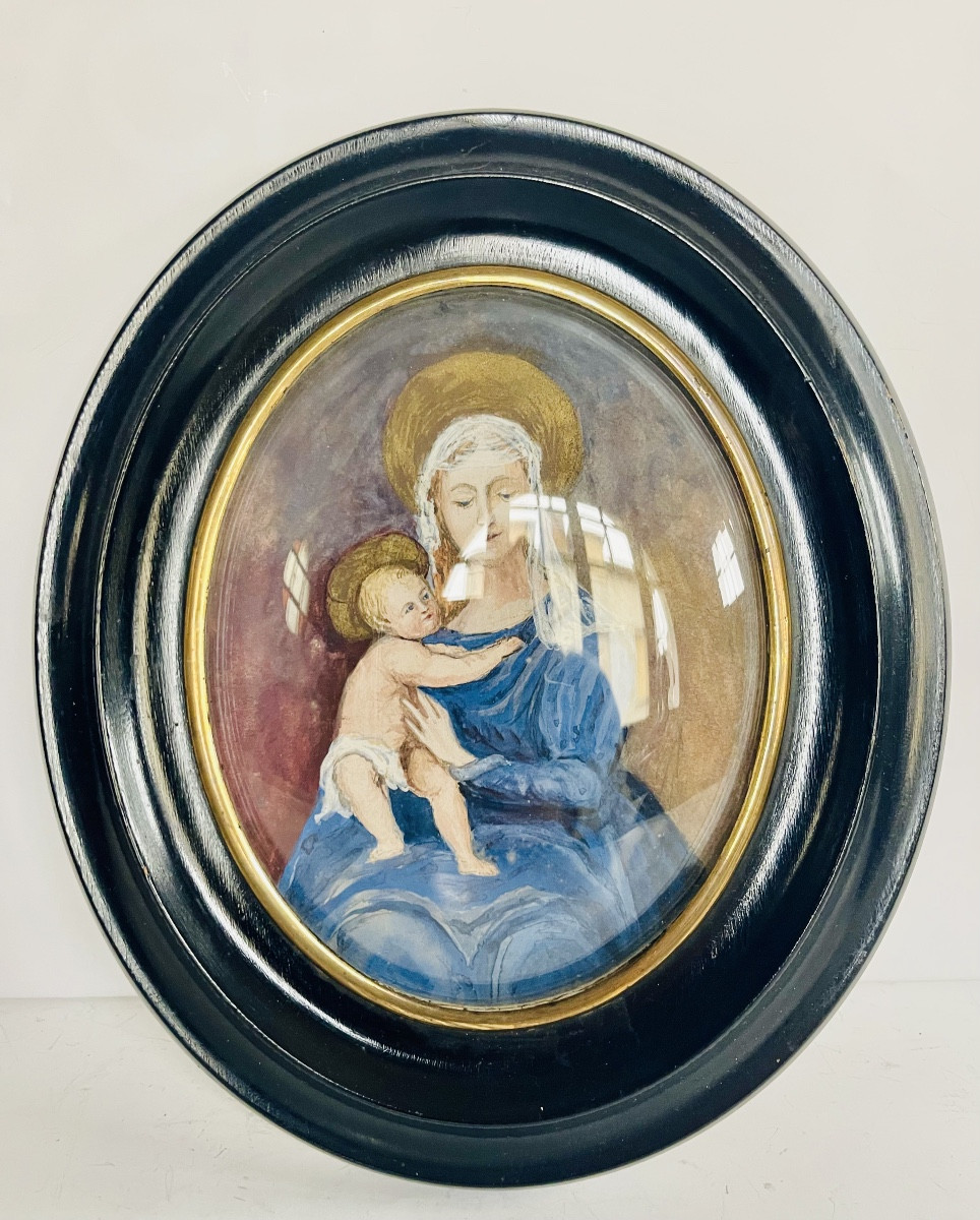 Watercolor Of The Virgin And Child Jesus 